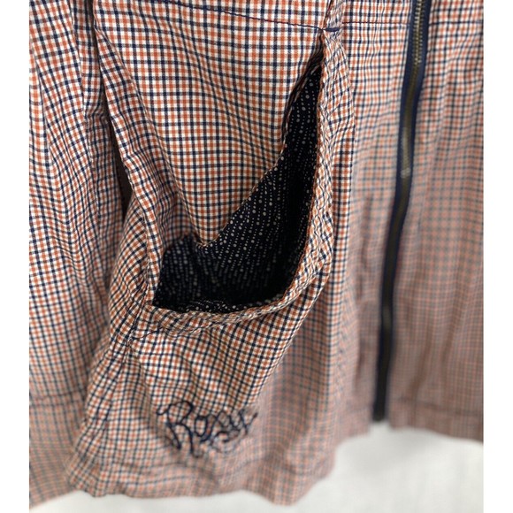 Roxy Hooded Jacket Juniors Size XL Plaid Full Zip Navy Blue Red Cinchable Tie - Picture 3 of 15